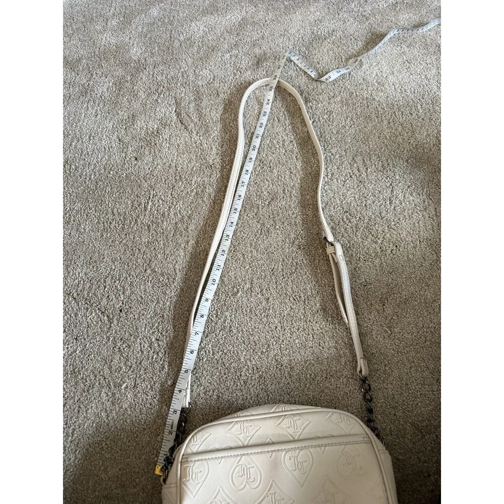 Juicy Couture Cream Embossed JC Monogram Zip Crossbody Bag Adjustable Strap